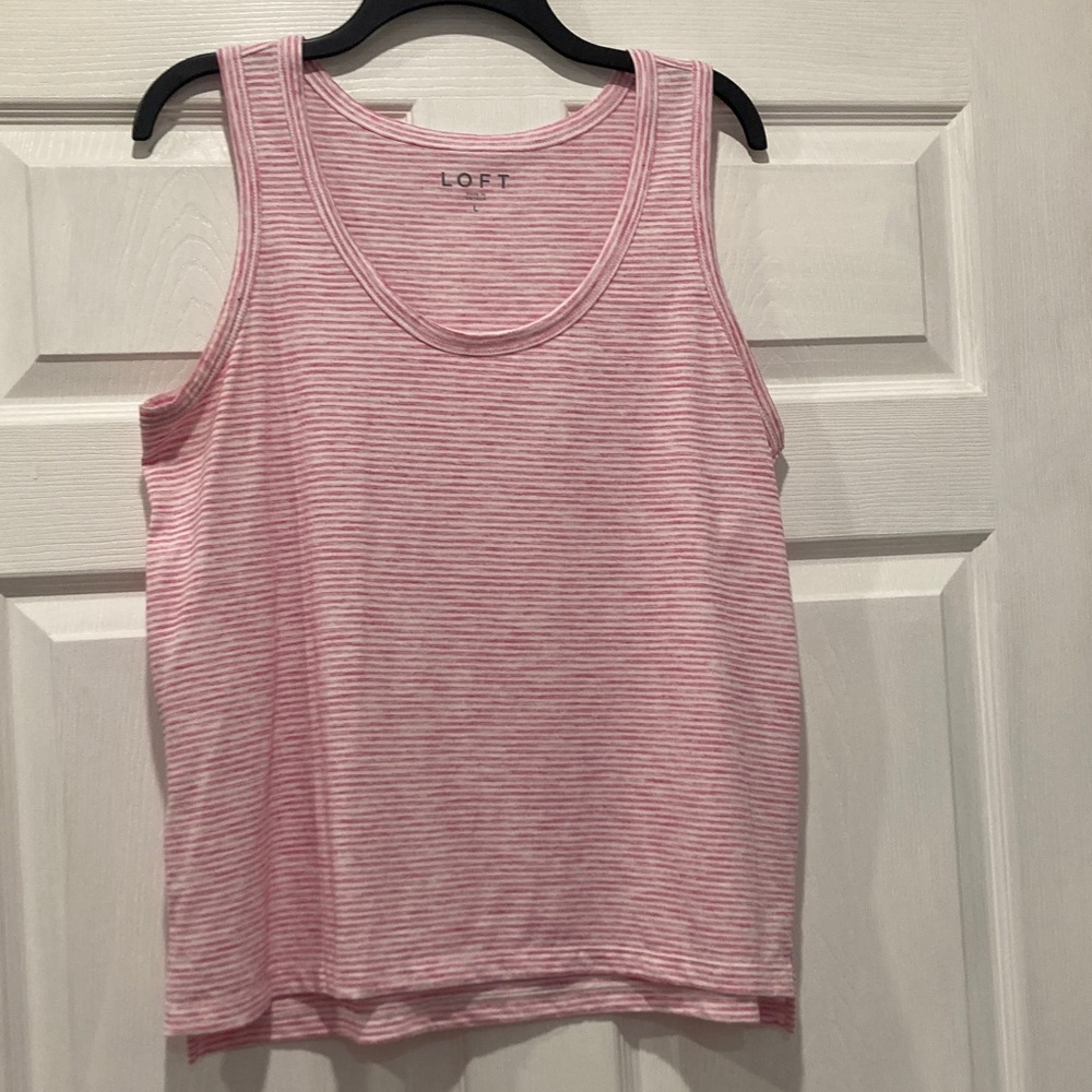 LOFT Pink and White Striped Tank Top 👙